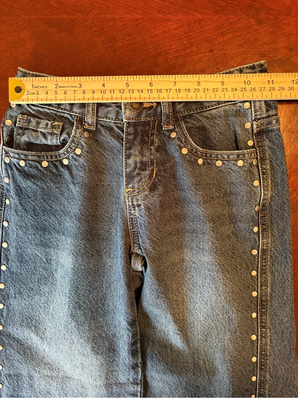 KatieJ NYC Girls 10 Metal Stud Accent Wide Leg Straight Jeans Y2K Streewear